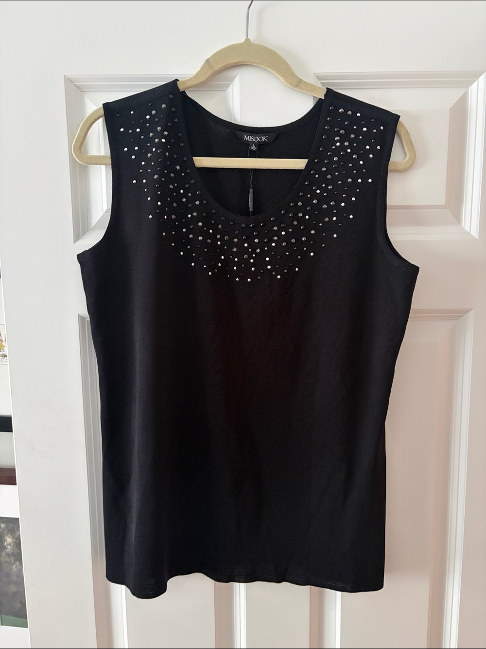 Misook Black Sleeveless Tank with Beaded Neckline